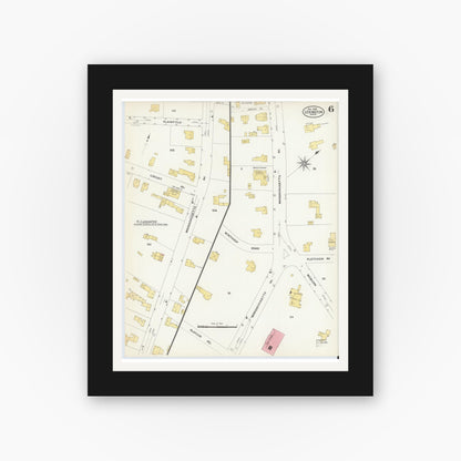 Old map wall art mockup — black gallery frame with white mat — Sanborn Fire Insurance Map from Lexington, Middlesex County, Massachusetts (1908), Sheet #0006