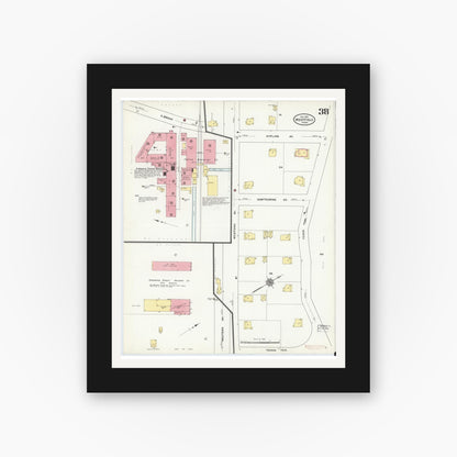 Old map wall art mockup — black gallery frame with white mat — Sanborn Fire Insurance Map from Westfield, Hampden County, Massachusetts (1910), Sheet #0038