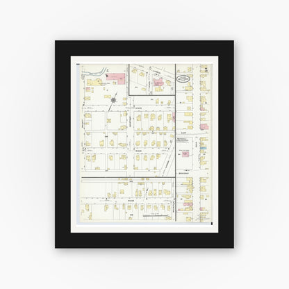 Old map wall art mockup — black gallery frame with white mat — Sanborn Fire Insurance Map from Leetonia, Columbiana County, Ohio (1910), Sheet #0005