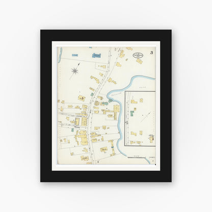Old map wall art mockup — black gallery frame with white mat — Sanborn Fire Insurance Map from Falmouth, Barnstable County, Massachusetts (1906), Sheet #0003