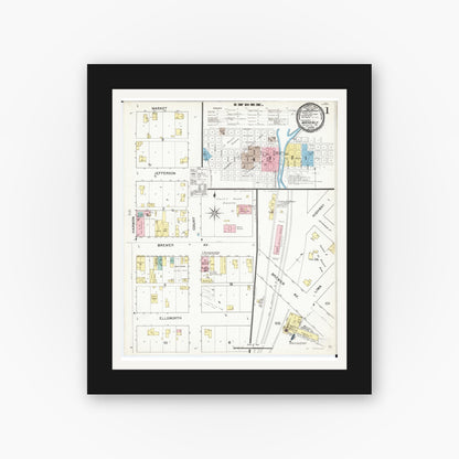 Old map wall art mockup — black gallery frame with white mat — Sanborn Fire Insurance Map from Waverly, Bremer County, Iowa (1892) â€” Complete Set