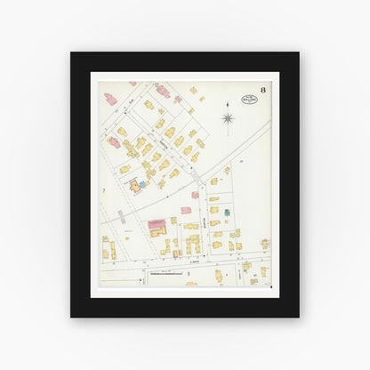 Old map wall art mockup — black gallery frame with white mat — Sanborn Fire Insurance Map from Malone, Franklin County, New York (1903), Sheet #0008