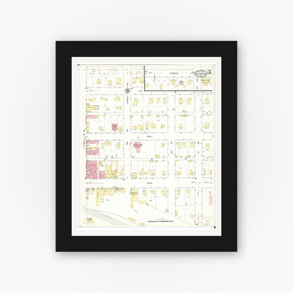 Old map wall art mockup — black gallery frame with white mat — Sanborn Fire Insurance Map from Seymour, Wayne County, Iowa (1913), Sheet #0003