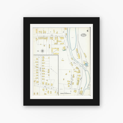 Old map wall art mockup — black gallery frame with white mat — Sanborn Fire Insurance Map from Butler, Morris County, New Jersey (1905), Sheet #0004