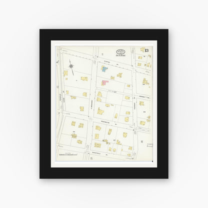 Old map wall art mockup — black gallery frame with white mat — Sanborn Fire Insurance Map from Nyack, Rockland County, New York. (1910), Sheet #0013