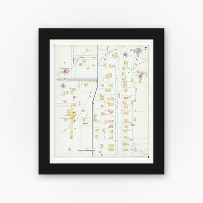 Old map wall art mockup — black gallery frame with white mat — Sanborn Fire Insurance Map from London, Madison County, Ohio (1901), Sheet #0007
