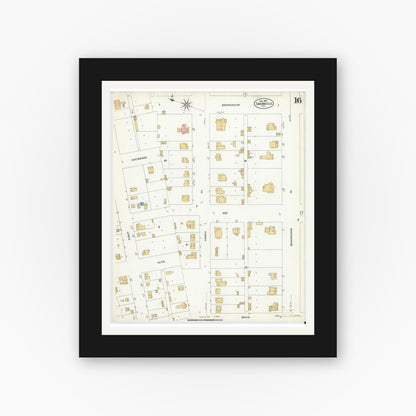 Old map wall art mockup — black gallery frame with white mat — Sanborn Fire Insurance Map from San Angelo, Tom Green County, Texas (1908), Sheet #0016