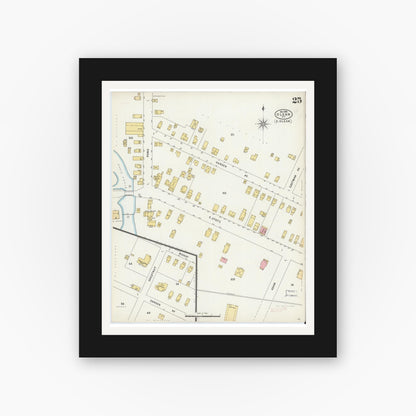 Old map wall art mockup — black gallery frame with white mat — Sanborn Fire Insurance Map from Olean, Cattaraugus County, New York (1898), Sheet #0025