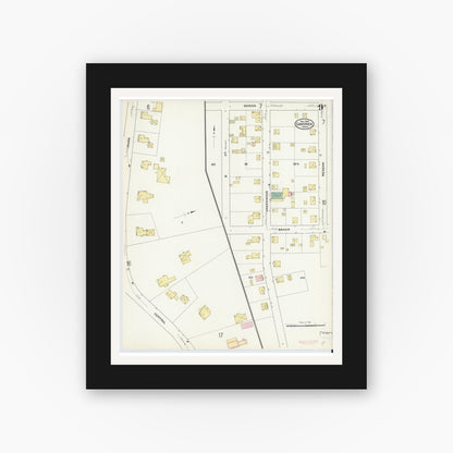 Old map wall art mockup — black gallery frame with white mat — Sanborn Fire Insurance Map from Gardner, Worcester County, Massachusetts (1909), Sheet #0009