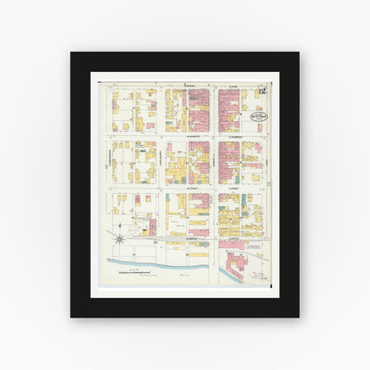 Old map wall art mockup — black gallery frame with white mat — Sanborn Fire Insurance Map from Mount Vernon, Knox County, Ohio (1903), Sheet #0012