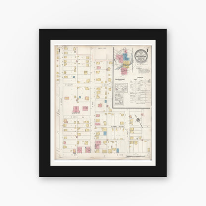 Old map wall art mockup — black gallery frame with white mat — Sanborn Fire Insurance Map from Houston, Washington County, Pennsylvania (1936) - Complete Map Set