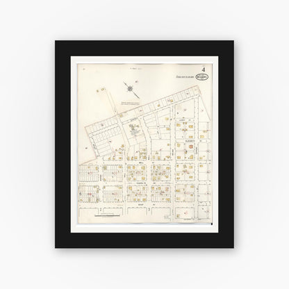 Old map wall art mockup — black gallery frame with white mat — Sanborn Fire Insurance Map from Rogers, Bell County, Texas (1944), Sheet #0004