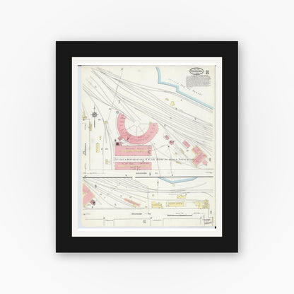 Old map wall art mockup — black gallery frame with white mat — Sanborn Fire Insurance Map from Escanaba, Delta County, Michigan (1913), Sheet #0008