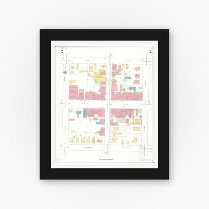Old map wall art mockup — black gallery frame with white mat — Sanborn Fire Insurance Map from Tecumseh, Lenawee County, Michigan (1935), Sheet #0002
