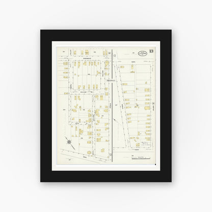 Old map wall art mockup — black gallery frame with white mat — Sanborn Fire Insurance Map from Luzerne, Luzerne County, Pennsylvania (1911), Sheet #0013