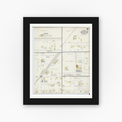 Old map wall art mockup — black gallery frame with white mat — Sanborn Fire Insurance Map from South Lyon, Oakland County, Michigan (1893), Sheet #0002