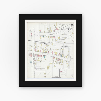 Old map wall art mockup — black gallery frame with white mat — Sanborn Fire Insurance Map from Alton, Madison County, Illinois (1892), Sheet #0013