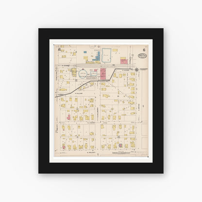 Old map wall art mockup — black gallery frame with white mat — Sanborn Fire Insurance Map from Bryan, Williams County, Ohio (1923), Sheet #0006