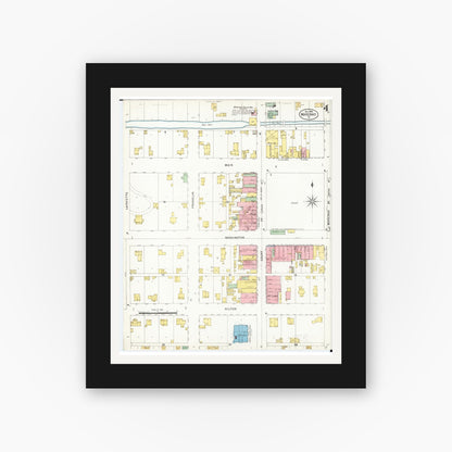 Old map wall art mockup — black gallery frame with white mat — Sanborn Fire Insurance Map from Marengo, Iowa County, Iowa (1898), Sheet #0004