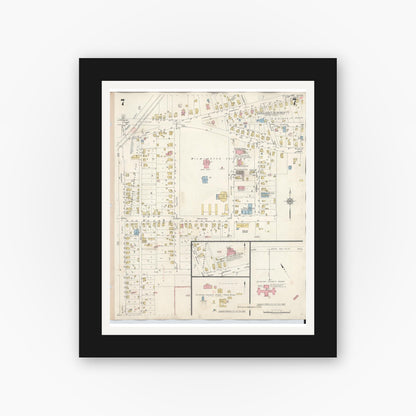 Old map wall art mockup — black gallery frame with white mat — Sanborn Fire Insurance Map from Wilmington, Clinton County, Ohio (1949), Sheet #0007