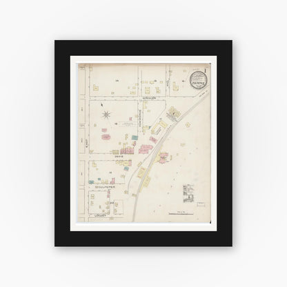 Old map wall art mockup — black gallery frame with white mat — Sanborn Fire Insurance Map from Culpeper, Culpeper County, Virginia (1886) - Complete Map Set