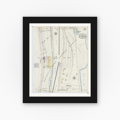 Old map wall art mockup — black gallery frame with white mat — Sanborn Fire Insurance Map from Stillwater, Washington County, Minnesota (1888), Sheet #0011