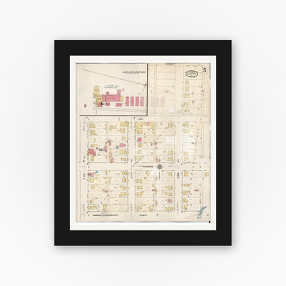 Old map wall art mockup — black gallery frame with white mat — Sanborn Fire Insurance Map from Clinton, Vermillion County, Indiana (1947), Sheet #0005