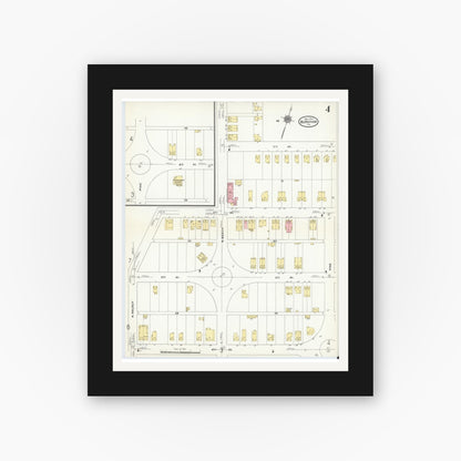 Old map wall art mockup — black gallery frame with white mat — Sanborn Fire Insurance Map from Burnham, Mifflin County, Pennsylvania (1910), Sheet #0004