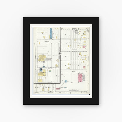 Old map wall art mockup — black gallery frame with white mat — Sanborn Fire Insurance Map from Oak Harbor, Ottawa County, Ohio (1920), Sheet #0008