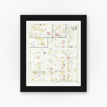 Old map wall art mockup — black gallery frame with white mat — Sanborn Fire Insurance Map from Batesville, Ripley County, Indiana (1909), Sheet #0002