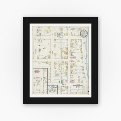 Old map wall art mockup — black gallery frame with white mat — Sanborn Fire Insurance Map from Hustisford, Dodge County, Wisconsin (1894), Sheet #0001