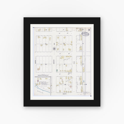 Old map wall art mockup — black gallery frame with white mat — Sanborn Fire Insurance Map from Blue Earth, Faribault County, Minnesota (1891), Sheet #0003