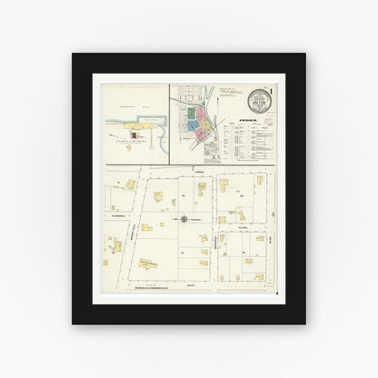 Old map wall art mockup — black gallery frame with white mat — Sanborn Fire Insurance Map from Milton, Santa Rosa County, Florida (1910) - Complete Map Set