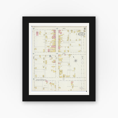 Old map wall art mockup — black gallery frame with white mat — Sanborn Fire Insurance Map from Waynesville, Warren County, Ohio (1895), Sheet #0002