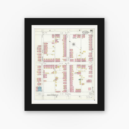 Old map wall art mockup — black gallery frame with white mat — Sanborn Fire Insurance Map from Columbia, Lancaster County, Pennsylvania (1909), Sheet #0016