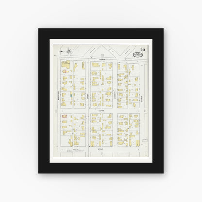 Old map wall art mockup — black gallery frame with white mat — Sanborn Fire Insurance Map from Marinette, Marinette County, Wisconsin (1895), Sheet #0010