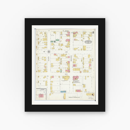 Old map wall art mockup — black gallery frame with white mat — Sanborn Fire Insurance Map from Higginsport, Brown County, Ohio (1904), Sheet #0002