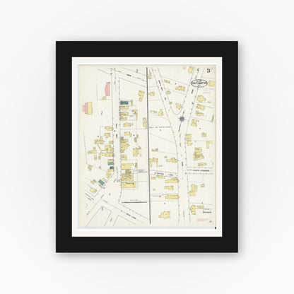 Old map wall art mockup — black gallery frame with white mat — Sanborn Fire Insurance Map from Southampton, Suffolk County, New York (1909), Sheet #0003
