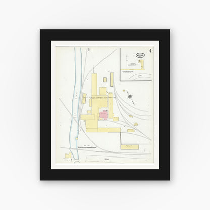 Old map wall art mockup — black gallery frame with white mat — Sanborn Fire Insurance Map from Mellen, Ashland County, Wisconsin (1909), Sheet #0004