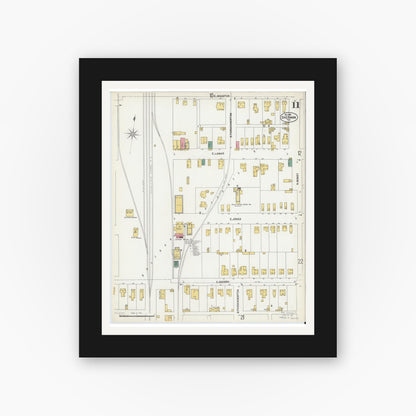Old map wall art mockup — black gallery frame with white mat — Sanborn Fire Insurance Map from Sherman, Grayson County, Texas (1902), Sheet #0011