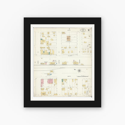 Old map wall art mockup — black gallery frame with white mat — Sanborn Fire Insurance Map from Ada, Norman County, Minnesota (1904), Sheet #0002