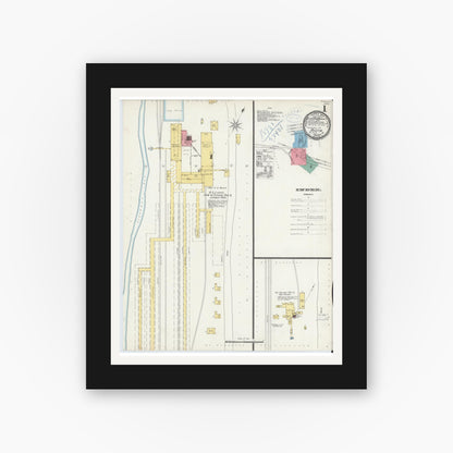 Old map wall art mockup — black gallery frame with white mat — Sanborn Fire Insurance Map from Austin, Potter County, Pennsylvania (1898), Sheet #0001