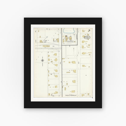 Old map wall art mockup — black gallery frame with white mat — Sanborn Fire Insurance Map from Whitewright, Grayson County, Texas (1912), Sheet #0009
