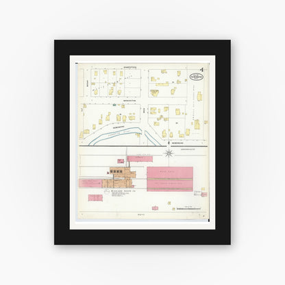 Old map wall art mockup — black gallery frame with white mat — Sanborn Fire Insurance Map from Sebewaing, Huron County, Michigan (1909), Sheet #0004