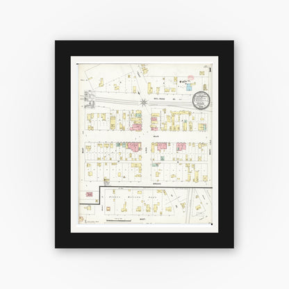 Old map wall art mockup — black gallery frame with white mat — Sanborn Fire Insurance Map from Ossian, Winneshiek County, Iowa (1897) â€” Complete Set
