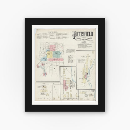 Old map wall art mockup — black gallery frame with white mat — Sanborn Fire Insurance Map from Pittsfield, Berkshire County, Massachusetts (1884) - Complete Map Set