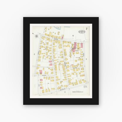 Old map wall art mockup — black gallery frame with white mat — Sanborn Fire Insurance Map from Newburyport, Essex County, Massachusetts (1900), Sheet #0007