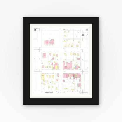 Old map wall art mockup — black gallery frame with white mat — Sanborn Fire Insurance Map from Rockford, Floyd County, Iowa (1948), Sheet #0002