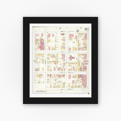 Old map wall art mockup — black gallery frame with white mat — Sanborn Fire Insurance Map from Hamilton, Butler County, Ohio (1899), Sheet #0052