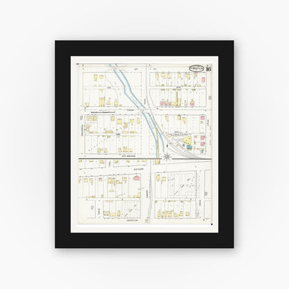 Old map wall art mockup — black gallery frame with white mat — Sanborn Fire Insurance Map from Fort Madison, Lee County, Iowa (1894), Sheet #0016